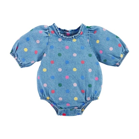Mud Pie denim dot baby romper - Picture 1 of 4